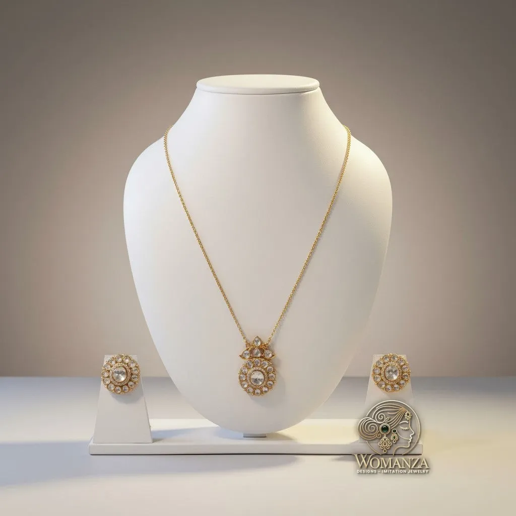 Kundan-Inspired Circular Pendant Necklace Set with Stud Earrings