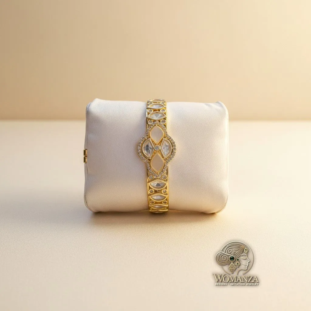 Designer Kundan Stone-Studded Bracelet with Enamel & Crystal Accents