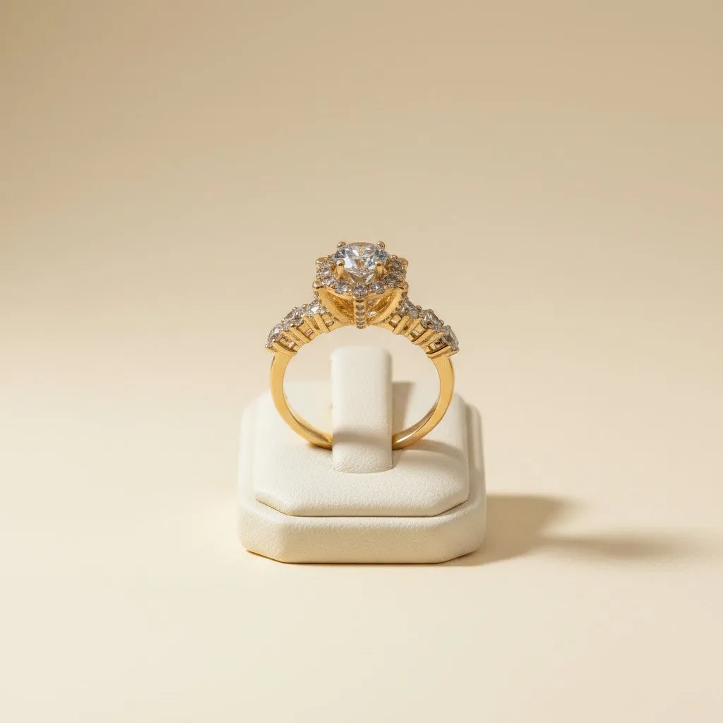 Gold-Tone Solitaire Ring with Baguette Side Stone Detailing