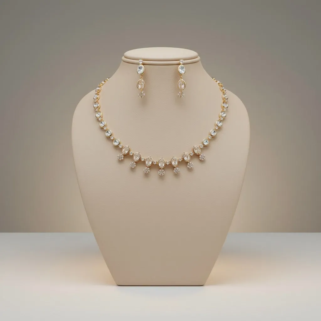 Elegant White Stone Drop Necklace Set with Matching Earrings