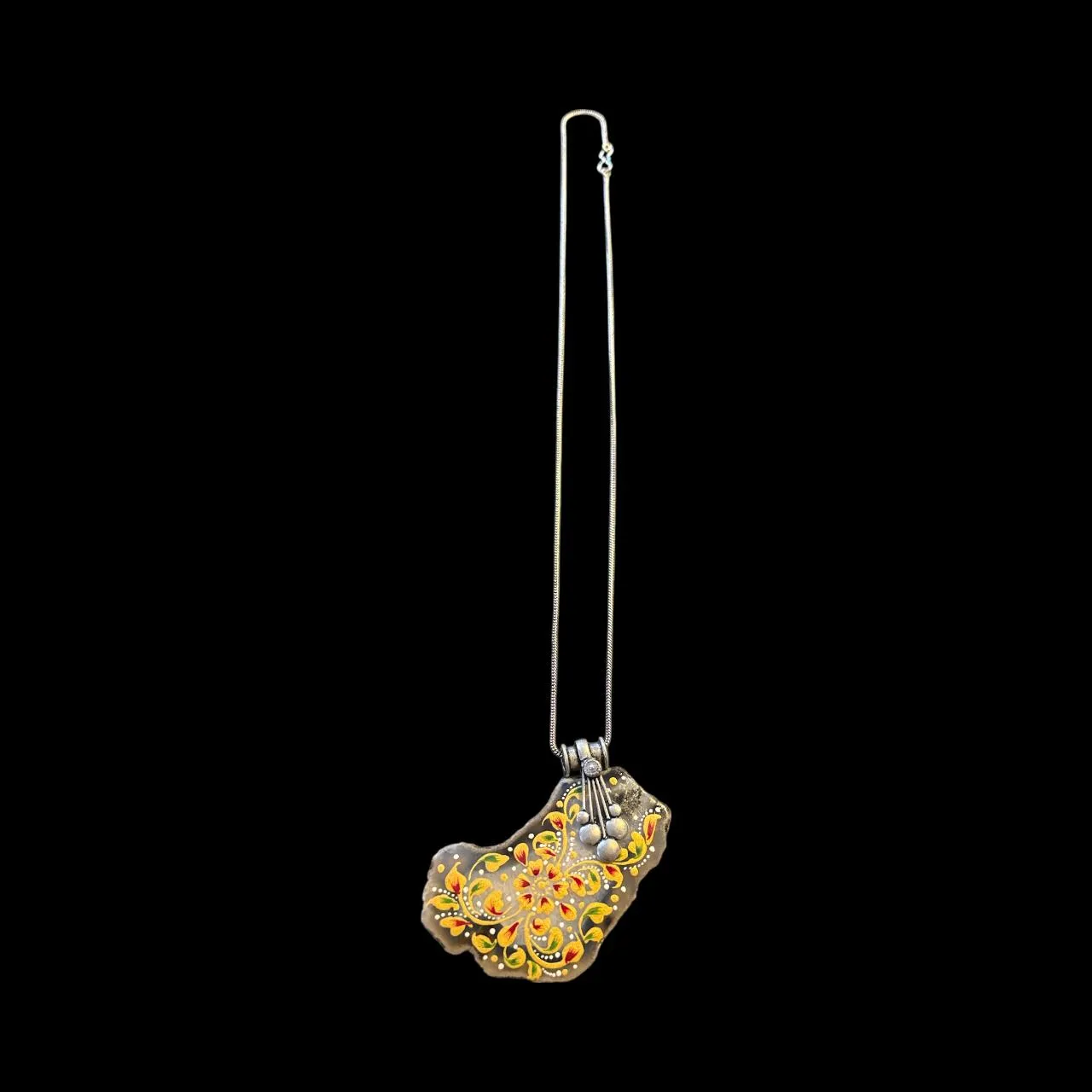 Handcrafted Floral Enamel Pendant Necklace in Silver-Tone