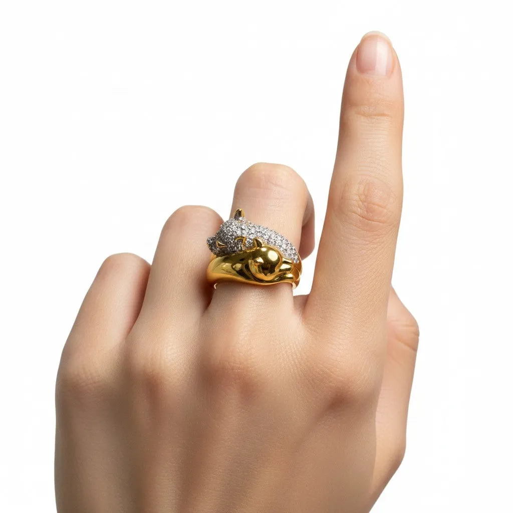 Gold-Tone Panther Wrap Ring with Pavé Crystal Detailing