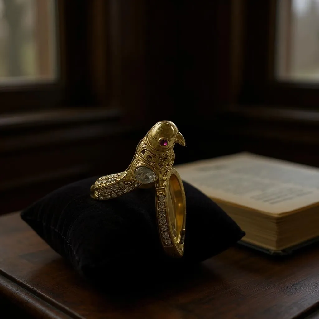 Gold-Tone Parrot Motif Ring with CZ Embellishments