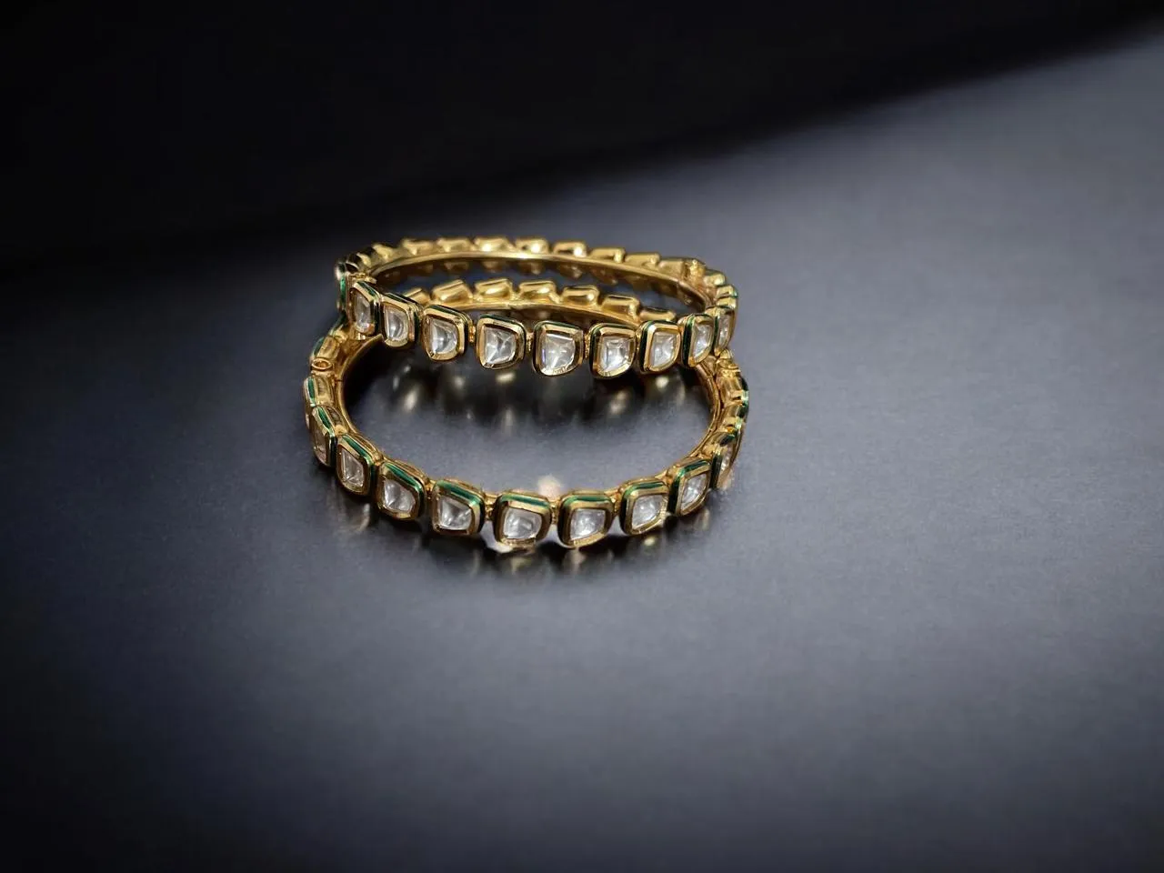 Mirror Gleam Enamel Bangles with Green Detail (Size 2*4)