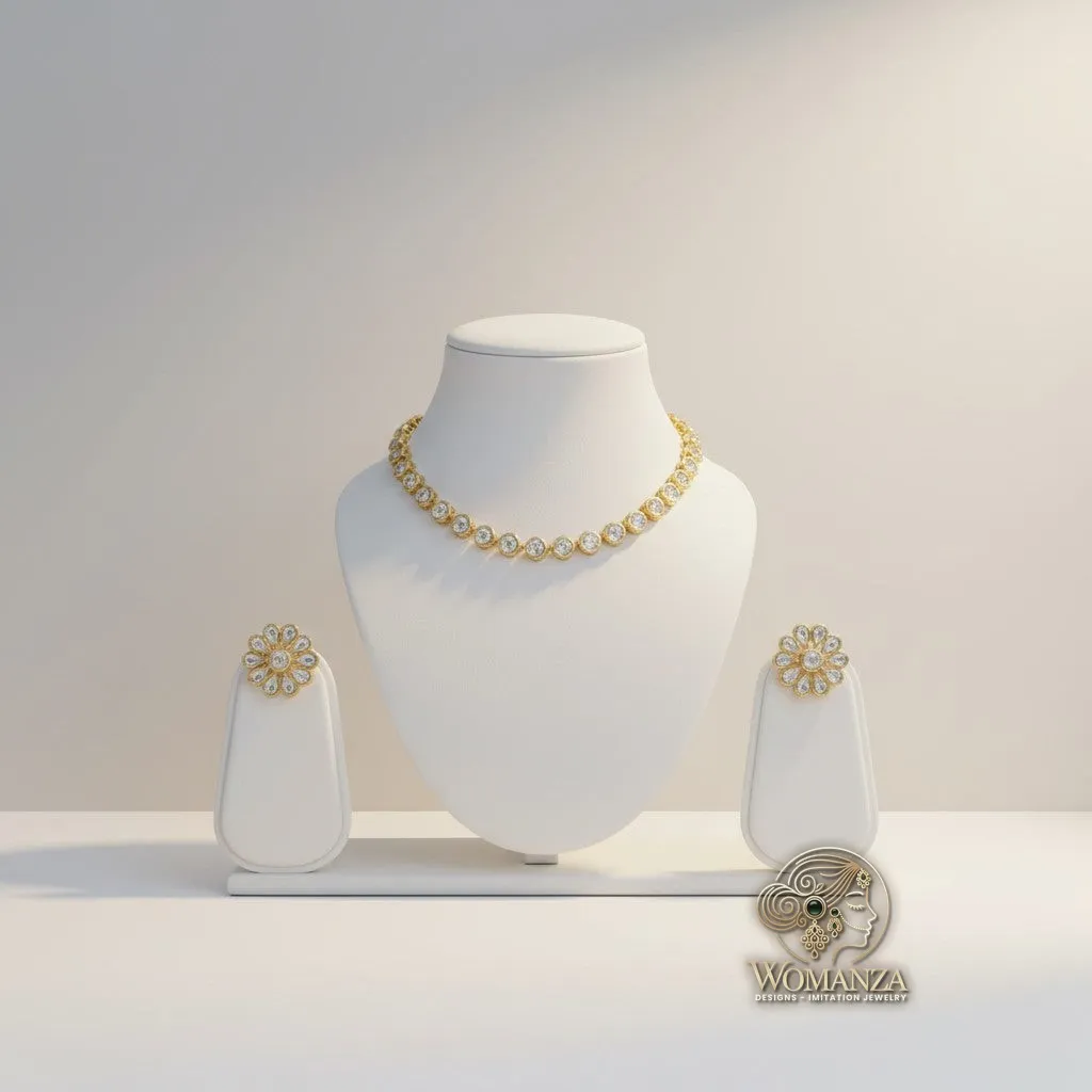 Round Stone Statement Necklace Set with Oversized Floral Studs