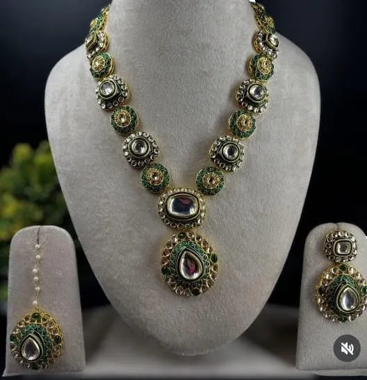 Nita Ambani Inspired Emerald Kundan Long Set