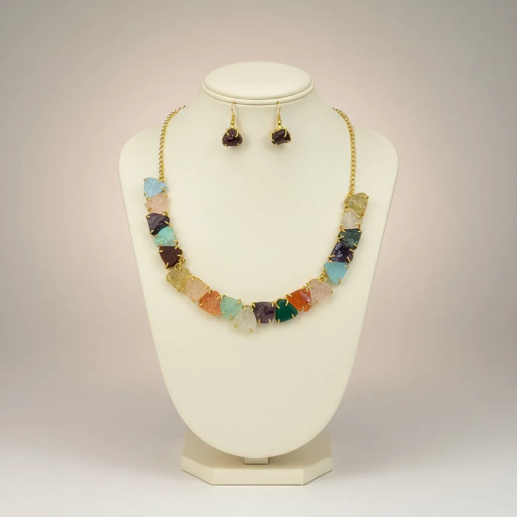 Natural Stone Multicolour Necklace & Earrings Set | Indo-Western Fusion