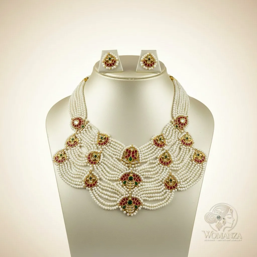 Satlada Pearl Kundan Bridal Necklace Set