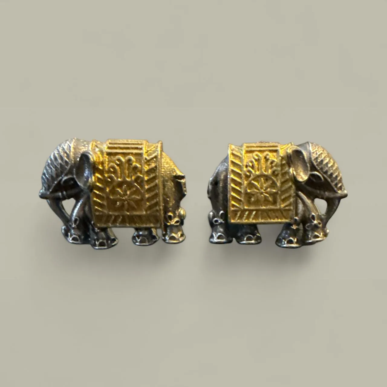 Antique Elephant Motif Oxidised Stud Earrings