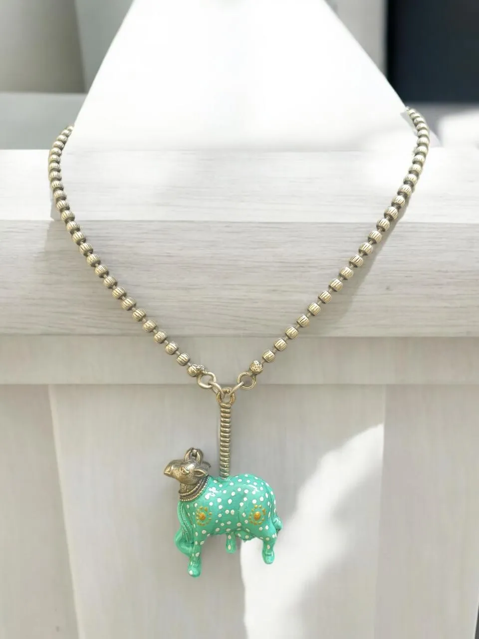 Turquoise Cow Motif Oxidised Necklace Set