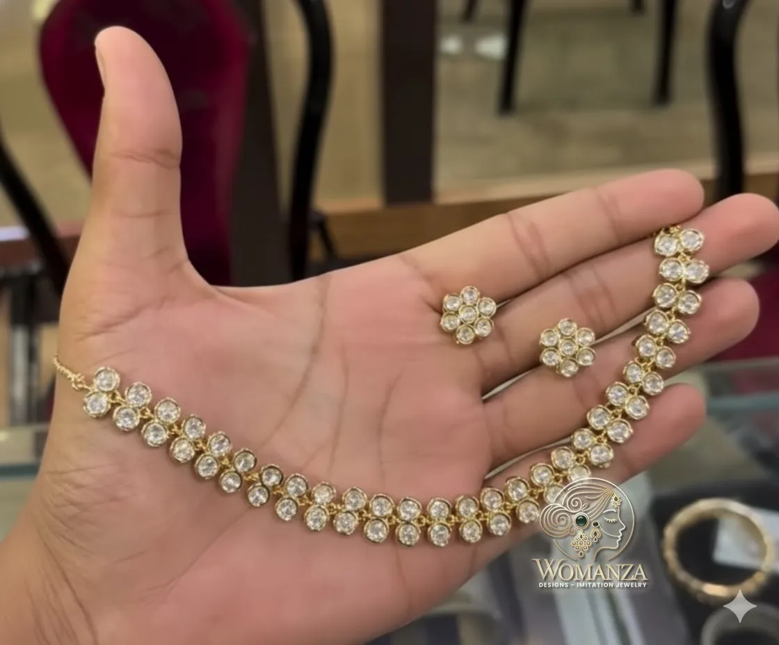 Aurelia Crystal Floral Necklace Set in Gold-Tone with Stud Earrings