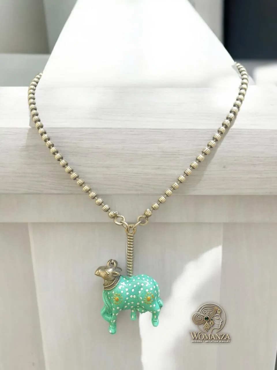 Turquoise Cow Motif Oxidised Necklace Set